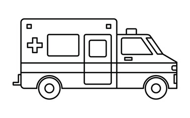 Black single ambulance car line icon, simple emergency medical service vehicle flat design illustration drawing for app ui ux web button interface pictogram elements isolated on white background