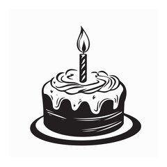 Birthday Simple Cake with One Candle image vector isolated on white background.