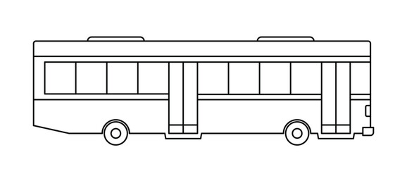 Black single bus thin line icon, simple modern urban transport flat design illustration drawing element for app ui ux web button, interface pictogram elements isolated on white background