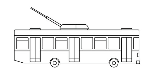Black single bus thin line icon, simple modern urban transport flat design illustration drawing element for app ui ux web button, interface pictogram elements isolated on white background