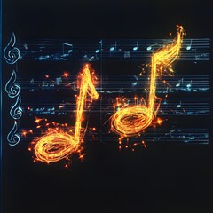 Fiery musical notes on staff
