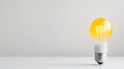 Single warm-toned light bulb on plain background