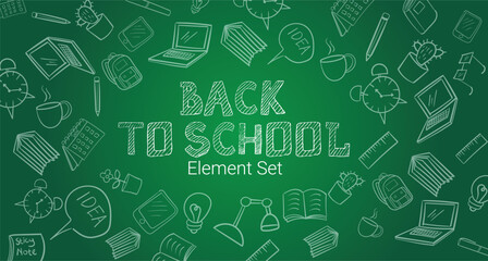 Back to School Education Green Chalkboard Element Set Design Concept