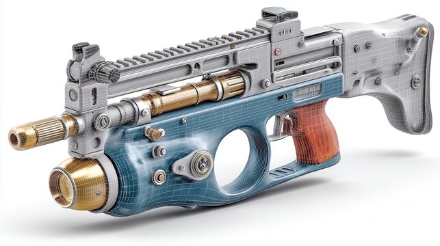 3d render illustration a gun FN P90, isolated on white background for cartoon 3d