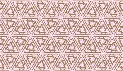 Decorative pattern with triangles style. Vector illustration. For fashion print, scrapbooking page, flyer design. Light brown color. Seamless