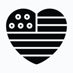 American Flag, Heart Flag Vector Icon.Silhouette Style Isolated Vector Icon.	