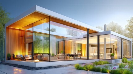 Contemporary modern house featuring a spacious patio ideal for outdoor gatherings and comfortable living spaces