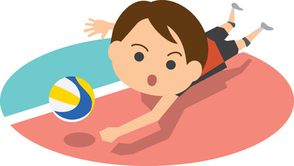 バレーボールでレシーブをする女子選手のイメージイラスト