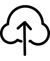 ILLUSTRATION of a cloud icon with an upward arrow in the middle, symbolizing the process of uploading to the cloud with a simple, minimalist line design