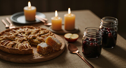 Cozy Apple Pie with Honeycomb and Preserves by Candlelight