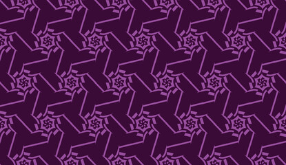 Vector illustration with curved line. Modern pattern in triangles style. For modern interior design, fashion print. Light, dark purple. Seamless