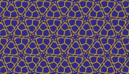 Original interior background in triangles style. Curved line. Vector illustration. Blue, orange color. For modern interior design, fashion print. Seamless