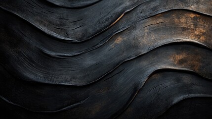 Abstract undulating pattern of dark, textured wooden waves design