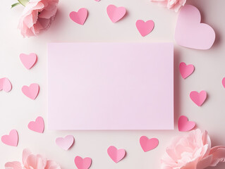 Pink Floral Hearts Card Mockup on White Background - Award-Winning Flat Lay Design Template for Wedding Stationery, Brand Greetings, and Professional Photography