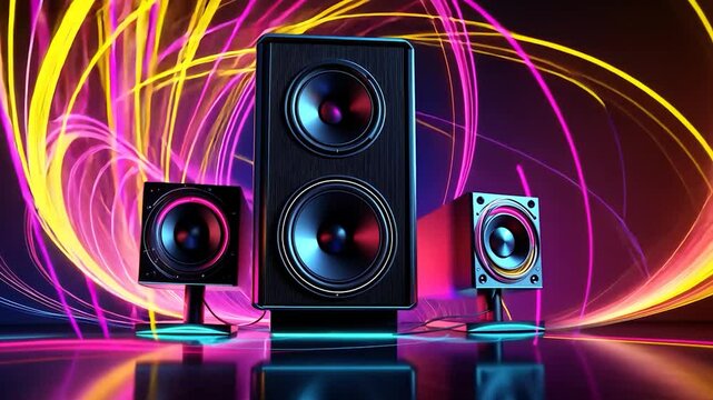 Colorful Studio Speakers with Neon Light Trails
