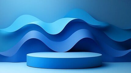 Abstract Blue Wave Background with Cylinder Platform