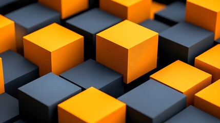 Abstract 3D Cubes  Orange and Gray Geometric Pattern