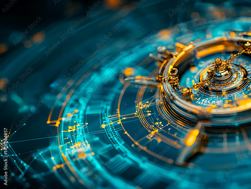 Poster dynamic digital interface displaying advanced technology concepts virtual environment abstract art f