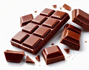 Fototapeta premium organic chocolate pieces isolated on white background