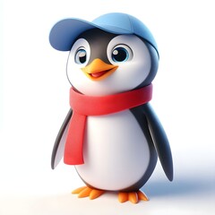3D cute animation of a penguin on white background
