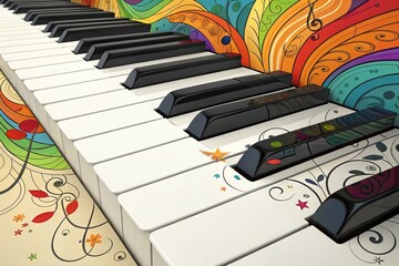 Abstract colorful piano keyboard wallpaper background Offering a vibrant and artistic representation of music Creativity And the dynamic world of artistic expression, 3d rendering - generated by ai