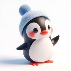 3D cute animation of a penguin on white background