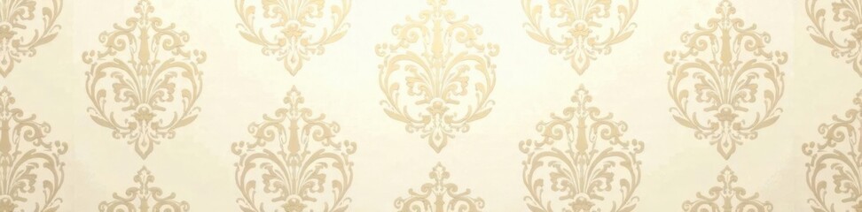 Richly woven damask motif on a cream-colored background with soft hints of beige and pale gold hues , woven, beige