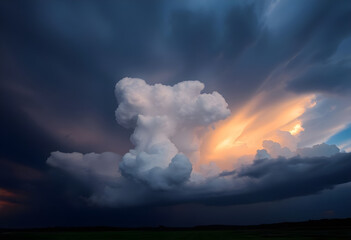 large cloud is in the sky above a field
