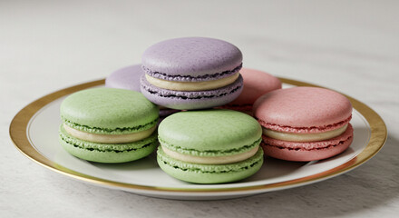 Fototapeta premium Elegant Pastel Macarons on a Decorative Plate
