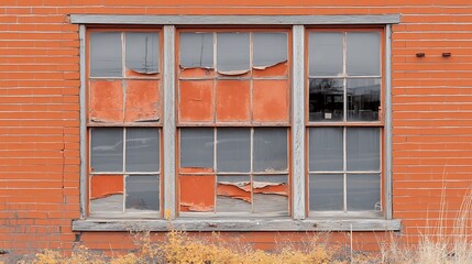 Obraz premium Damaged window panes in weathered frame