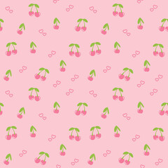 seamless pattern with pink cherries and hearts