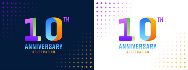 Colorful 10th anniversary logo vector for business, wedding, greeting, background