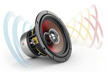 A dynamic image of a car speaker with sound waves or vibrations illustrated around it, conveying the power and clarity of the audio system - generated by ai