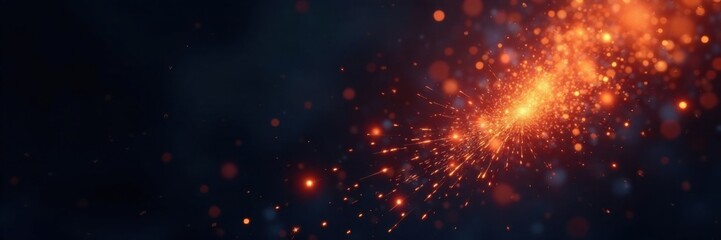 Fototapeta premium Fiery sparks floating in air amidst dark background , light show, sparks, warm glow