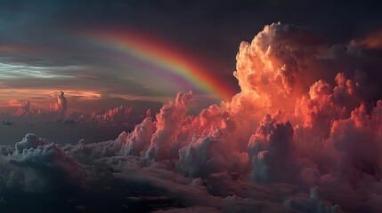 a colorful sky with a rainbow and clouds,stock photo