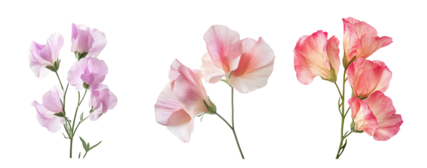 Sweet pea flowers collection, isolated in white background