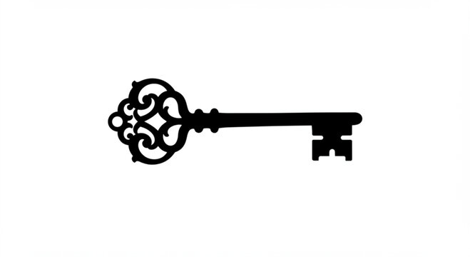 An ornate vintage key silhouette icon on white background.