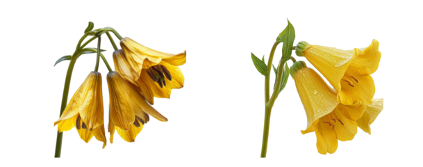 Yellowbell flowers, close up, isolated in white background