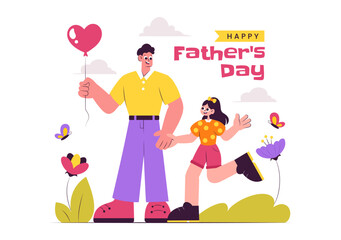 Happy Father's Day Vector Illustration on June 15 Featuring a Father with His Son or Daughter Playing Together in a Flat Style Cartoon Background