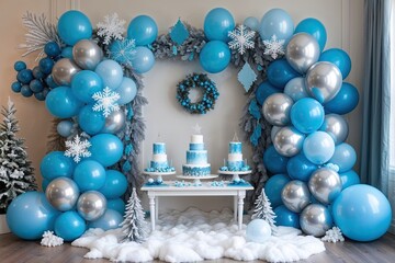 Enchanting Winter Wonderland Decor with Icy Blue and Silver Balloons for a Peaceful Celebration