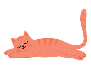 Soft pastel delicate sleeping kitty in flat style isolated on transparent background. Trendy modern vector illustration with cute pink cat, kitten for cards, scrapbooking, stickers.