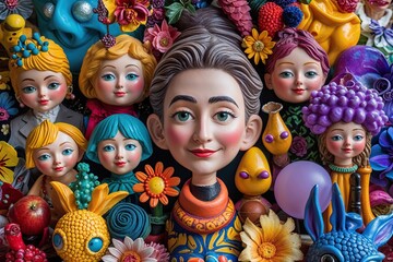 Fototapeta premium Colorful Eccentric Figurine Display with Creative Overhead Perspective