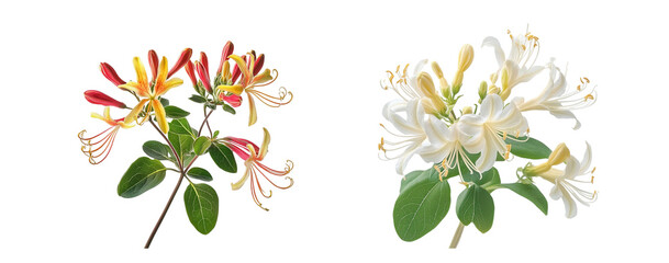 Close up of honeysuckle flowers, transparent background 
