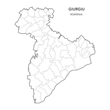 Vector Map of Giurgiu County (Județul Giurgiu) with all Administrative Territorial Units (UAT) including Municipalities (Municipii), Towns (Orașe) and Communes (Comune) - Romania 2025