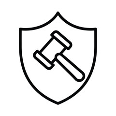 Line art shield emblem with judge gavel icon