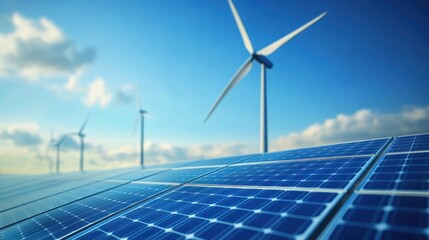 Renewable energy sources, solar panels and wind turbines