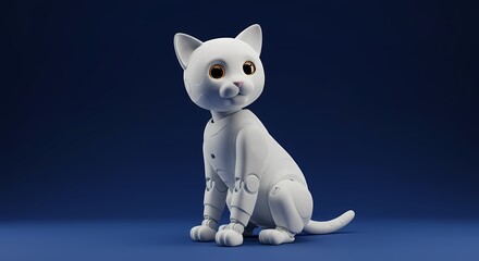 White robot cat sitting robotic pet animal ai generated cute feline digital art illustration render