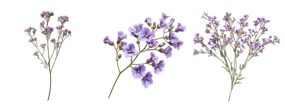 Limonium flower clusters, close up, isolated in white background