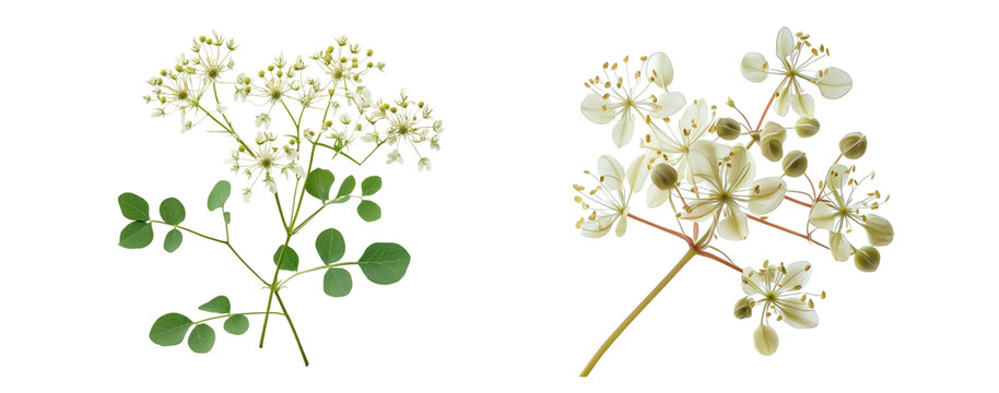 Meadow rue flowers, close up, isolated in white background