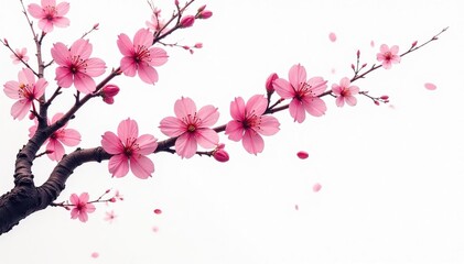 Fototapeta premium Intricate sakura branch pattern, stylized blossoms, white background , sakura, surface